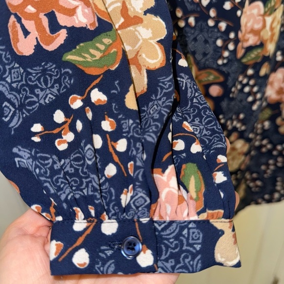 Octavia Long Sleeve‎ Floral Shift Dress Small Navy Layering Piece Workwear - Picture 4 of 6